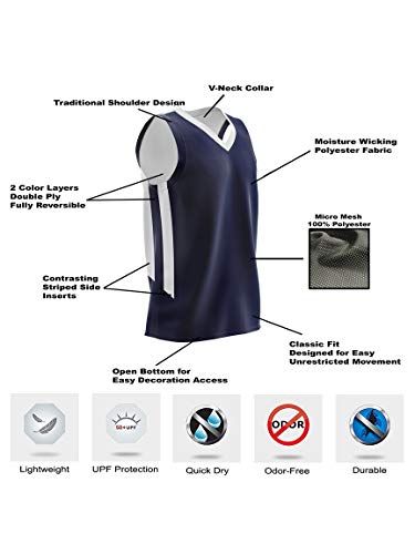 Youth Boys Reversible Mesh Performance Athletic Basketball Jerseys Blank Team Uniforms For Sports Scrimmage (Navy/White, Youth Large) #TOP3
