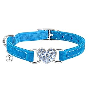 Heart Bling Cat Collar with Safety Belt and Bell Adjustable 8-10 inches for Kitten Cats (Blue)
