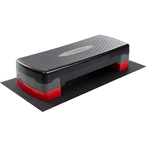 ScSPORTS Stepper, Stepbench Aerobic-Fitness-Steppbrett, schwarz grau rot, 2-Fach höhenverstellbar, 68 x 30 x 10/15 cm, inkl. Unterlegmatte Cover