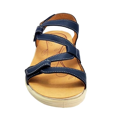Image of Revere Emerald 3 Women's Sandals - Premium Soft Leather, Adjustable Straps & Contoured Footbed - Orthotic Arch Support for Stylish Comfort & All-Day Wear Blue 8-8.5 M US