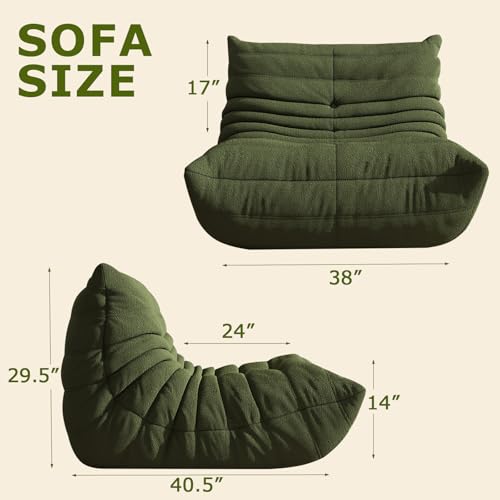 Image of Giant Bean Bag Chair for Adults，Comfy Single Floor Fireside Chair with Memory Foam,Cozy Accent Sofa Couch Boneless Chaise Loungefor Small Room Living Room Bedroom Gaming Room(Green, Single)