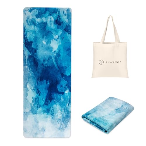 SNAKUGA Travel Yoga Mat, Non Slip Exercise Suede Mat with Carry Bag, All-Purpose Fitness Mat with High Density Anti-Tear Surface for Women, Ideal for Pilates Workout (72'' x 24'' x 1.5mm Thick)
