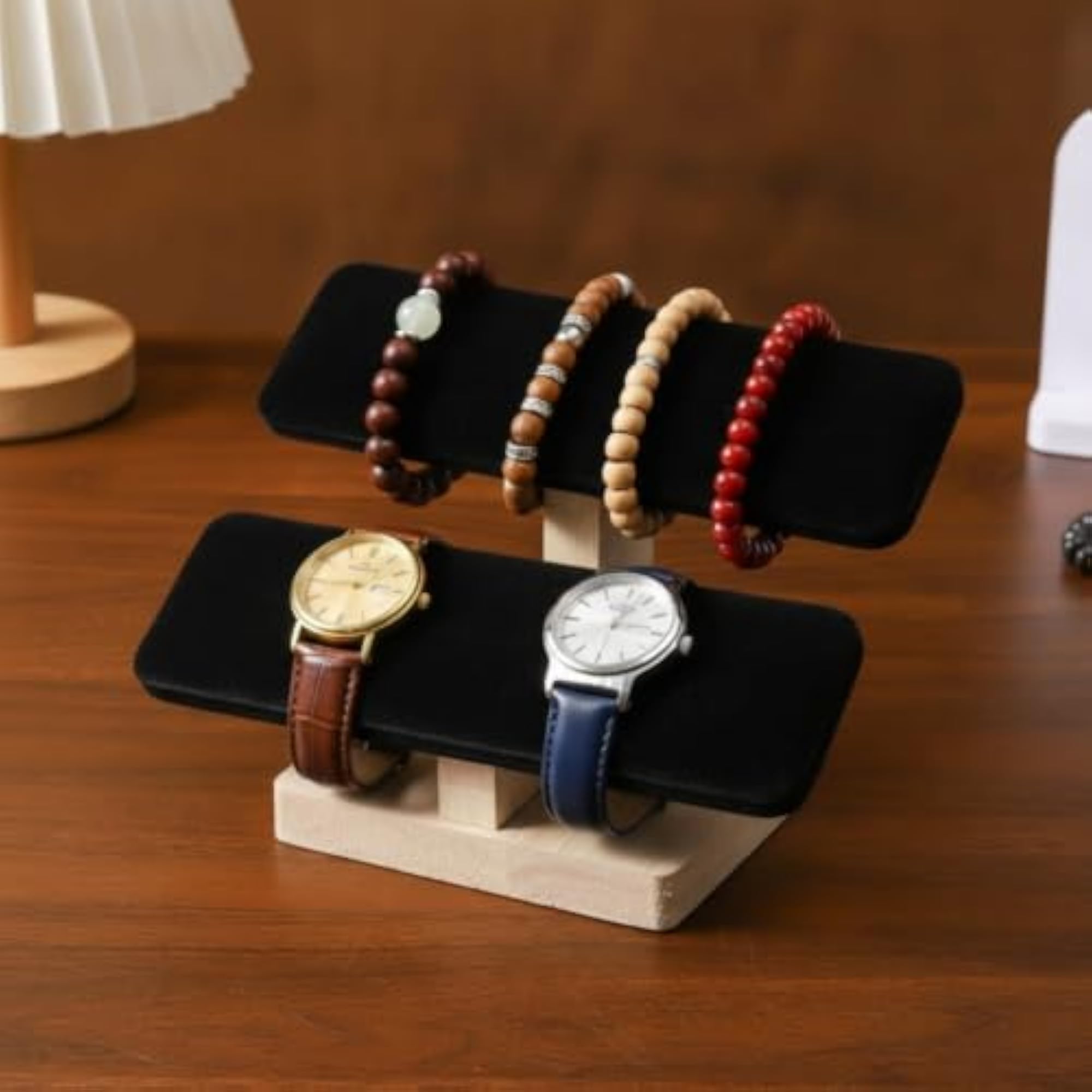 Wooden Jewelry Stand with Padded Watch Display
