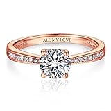 MomentWish Personalized Promise Ring,Moissanite Rings for Women, D Color VVS1 Simulated Diamond Rings for Women Rose Plated Wedding Rings T