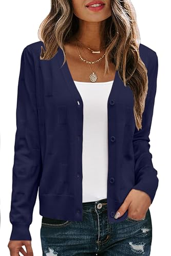 Image of Arach&Cloz Women's Soft Cropped Cardigan Casual Lightweight Shrug Sweater Tops