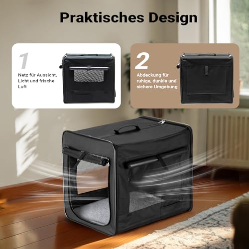Wiltec Faltbare Transportbox für Hunde, Katzen S (42x36x41 cm), robust, leicht, sicher, Hundebox mit entnehmbarem Kissen, Schwarz