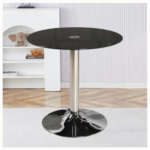 Glas Esstisch, Küche Runden Schwarz Temperiert Esstisch Modernes Rundschreiben 2 - 4 Sitzer Frühstück Bistrotisch Platzsparend Kneipencafé Abendessen Wohnzimmer Möbel(Size:60CM/23.4',Color:Schwarz)