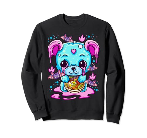 Cute Kawaii Creepy Pastel Goth Puppy Eating Ramen Noodles Felpa