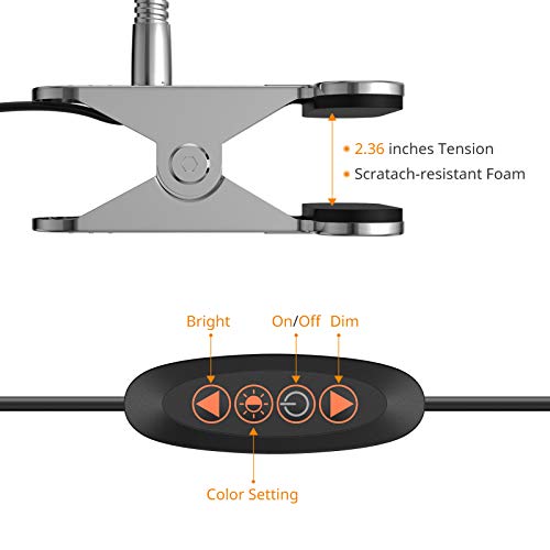 Lepower Led Clip On Light, Book Light For Reading In Bed, 4W Reading Light 3 Color Temperature Settings Stepless Adjustable Brightness Clip Lamp For Desk, Bed Headboard, Computer And Piano #TOP4