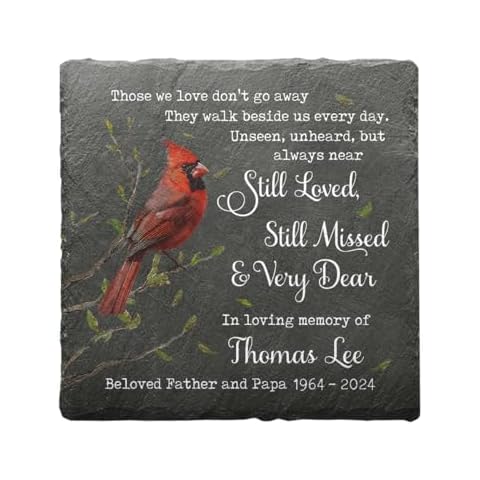 Kilyhome Personalized Memorial Gifts for Loss of Family Members, Friends, and Infants - Commemorative Cardinal Square Stone in Loving Memory of One Life, 'Still Loved Still Missed and Very Dear' Cover
