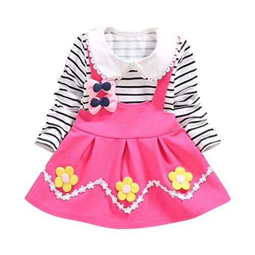 Vêtements pour Bébés Vêtements pour Mode Simple Nounou Bébés Style Loisirs Robe Arc Manches Longues Patchwork Imprimé Floral Rayé Faux Robe en Deux Parties (Color : Rosa-A, One Size : XL) Cover