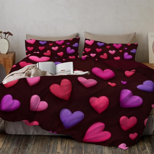 Housse de Couette 200x200cm Dessin Rétro Mode Cœur avec 2 Taies d'Oreiller - 2