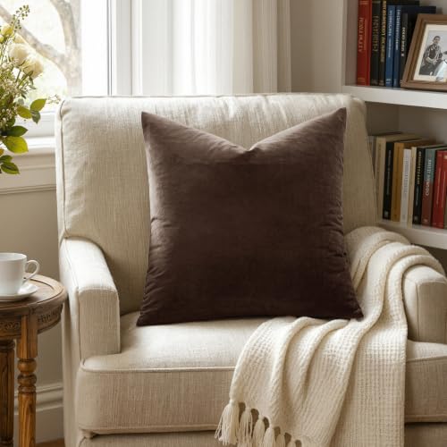 Image of MIULEE Velvet Throw Pillow Covers 18x18 Inch, Pack of 2 - Chocolate Brown, Super Soft Decorative Square Cushion Cases Modern Luxury Home Decor for Sofa, Couch, Bed, Chair