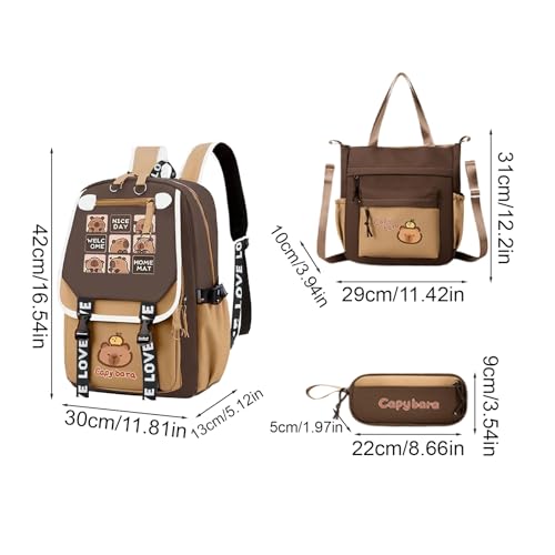 Mochilas escolares lindas con capibara y estuche para adolescentes 5