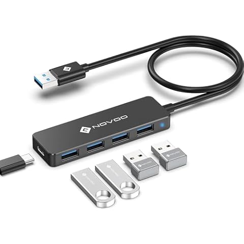 NOVOO 4 Ports Data Hub USB C to USB 3.0 5Gbps USB C Hub to USB Adapter Compatible with iPhone 15 Plus Pro Max MacBook Pro Air 2023 iMac iPad Pro Air Surface Pro Galaxy S24 (60cm) Cover
