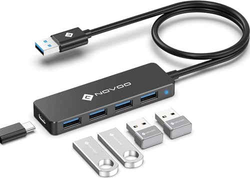 NOVOO 4 Puertos Data Hub USB C a USB 3.0 5Gbps Adaptador USB C Hub a USB Compatible con iPhone 15 Plus Pro MAX MacBook Pro Air 2023 iMac iPad Pro Air Surface Pro Galaxy S24 (60cm)