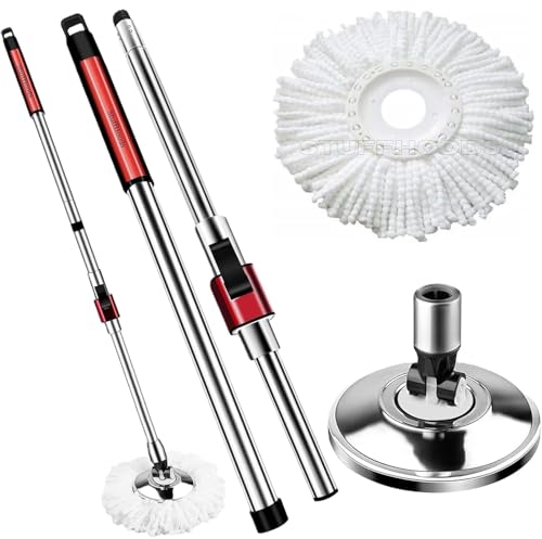 Image of Stainless Steel Mop 360* Rod /Stick /Handle Rotate with Plate (Multicolored)- Mope Head Handle & Refill Heavey Metal Rod