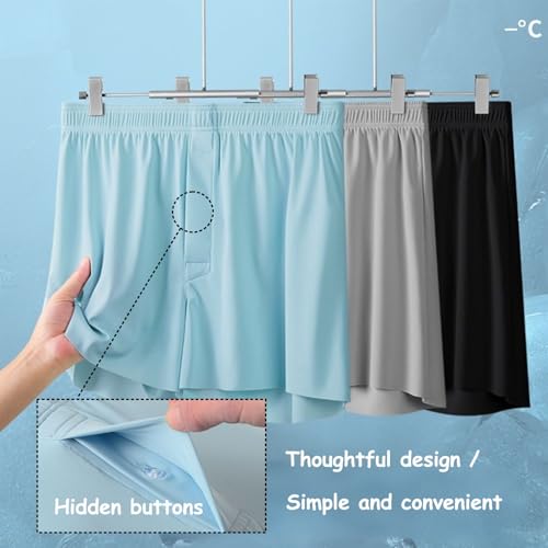 Men's Ice Silk Boxer Shorts Breathable Mens Seamless Underwear with Button Fly, Loose Fit Comfortable Boxers3