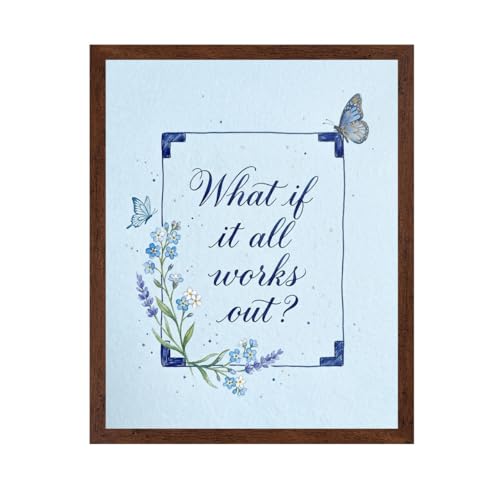 ALPINE INK CO. What If It All Works Out Poster with Frame - Motivational Quote Artwork Style - Delicate Flowers and Butterflies Design - Office Bedroom Wall Decor - 16x20 Brown Framed Print