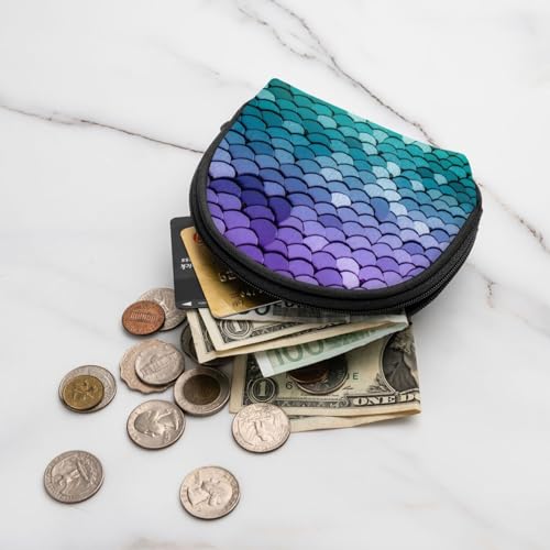 Neoprene Coin Purse, Change Pouch, Cash Bags, Zipper Handbag for Passport, Card, Lightweight Bag for Travel Outdoor Gym, Compatible with Purple Turquoise Sparkling Mermaid Scales Pattern3