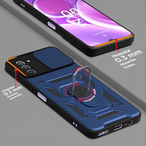 Image of Pikkme D10 Tough Armor Bumper Case | 360 Protection Case | Sliding Camera Shield Cover & Ring Holder Stand Back Cover for Nokia G42 5G (Blue)