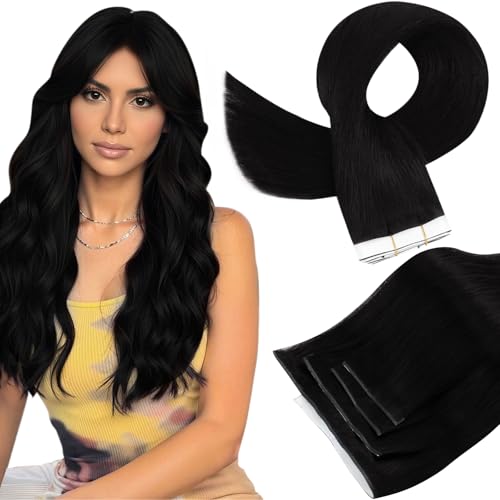 Image of Full Shine Tape in Weft Hair Extensions, Jet Black 22 Inch | 120g 4 PCS, Invisible Hand Tied Tape in Extensions, Soft Construction, Natural Flow, Party Styling, Full Hair Appearance