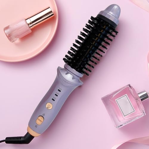 Cordless Heated Round Brush for Travel, Mini Thermal Curling Iron for Short Hair USB Rechargeable Small Barrel Volume Heat Styling Curling Brush for Men and Women Curly Straight Hair (Purple)