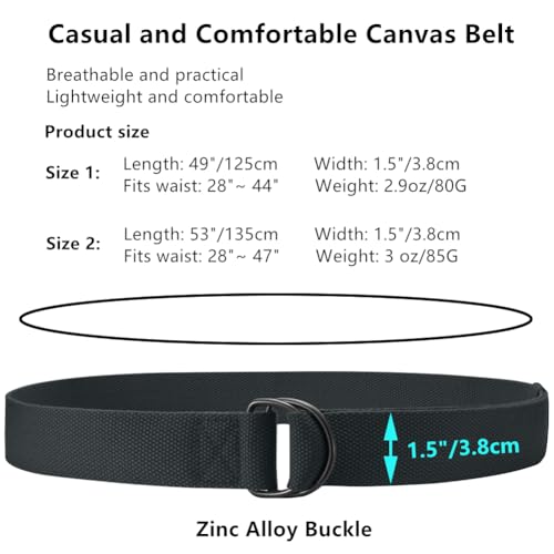3-Packs Canvas Belt Web Fabric Casual Belt with Zinc Alloy Buckle Double D-ring for Men Women2
