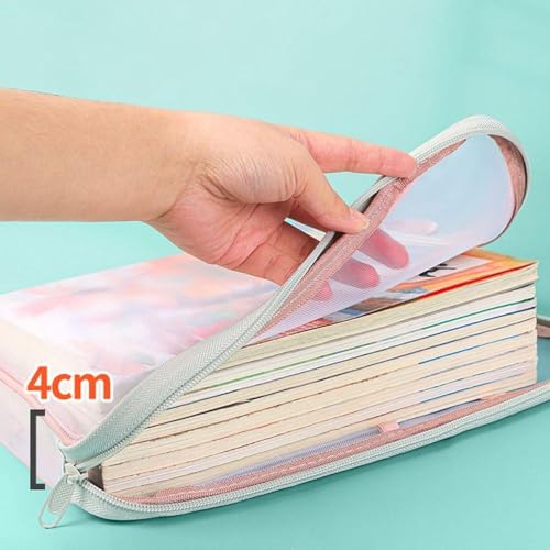 Image of A4 Mesh Zipper File Folder Organizer with 3-Layer Separation - Dustproof Document Bag with Label Pocket, Lightweight Portable Pouch for Office, School, Students (Random Color Set of 2)