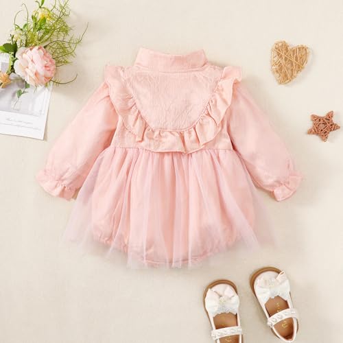 Newborn Baby Girl Romper Dress Tulle Long Sleeve Onsies Dress Fall Princess Wedding One-Piece Dresses3