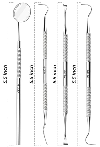 OCBA Zahnarzt Instrumente Zahnpflege Set 4Pcs Dental Kit Edelstahl Zähne Kit Professionelle Zahnsonde Zahnhygiene Tools Mundspiegel Zahnstein Schaber