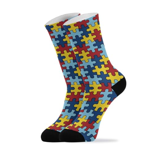 Autism Awareness Socks for Women Men Colorful Puzzle Crew Socks Novelty Tube Calf Socks