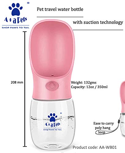 Image of A+a Pets' Travel Bottle for Pets Leak Proof Portable Automatic Dog Water Bottle Dispenser for Travelling, Outdoor, Walking (with Suction Technology)(350ml) (Pink)