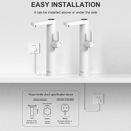 Briwellna Sofort-Warmwasserhahn für Aufsatzwaschbecken, 220 V elektrischer Wasserhahn, Durchlauferhitzer mit Digitalanzeige, hoher Wasserhahn für Badezimmer (Weiß)