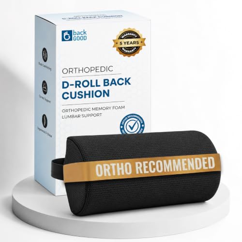 Image of D-Shaped Lumbar Support Roll | 5-Year Warranty | Premium Memory Foam | Medical Grade Back Cushion for Lower Back Pain, Sciatica & Spinal Alignment | Office Chair & Car Seat Lumbar Roll(Black)