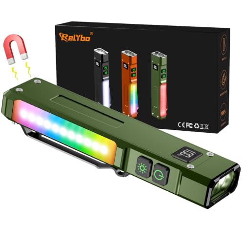 Relybo Lampe Torche LED Ultra Puissante 1,000,000 Lumens, Lampe De Poche 2 Interrupteurs & 9 Modes Éclairage latéral COB, Clip, Lampe Torche Puissante Rechargeable, pour Camping Urgence-Vert