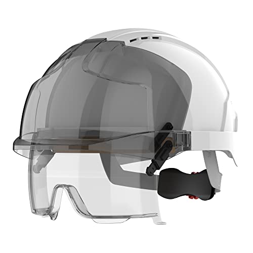 JSP – EVO VISTAlens Casco de seguridad con gafas integradas, blanco/ahumado, Ventilado (AMB170-005-F00)