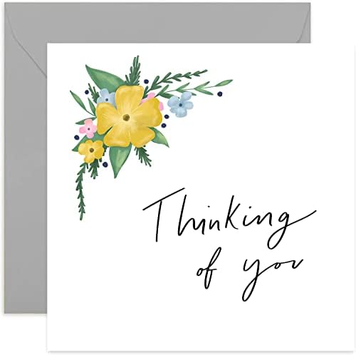 Old English Co. Flowers Thinking of You Card - Simple Neutral Floral Get Well Card | Sympathy, Sorry, Condolences | Suitable for Men and Women | Blank Inside & Envelope Included