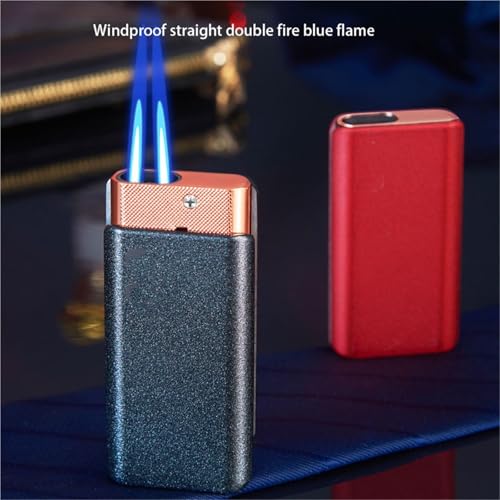 Encendedor metálico a prueba de viento de llama dual naranja miniatura 2