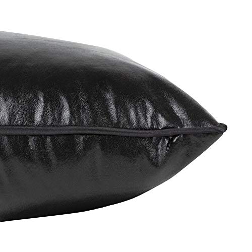 Pillowerus Faux Leather Black 14"X24" Lumbar Pillow Case/Cushion Cover Modern Contemporary Design Decorative Throw Pillowcase With Piping For Home, Office Couch, Sofa, Porch, Chair #TOP2