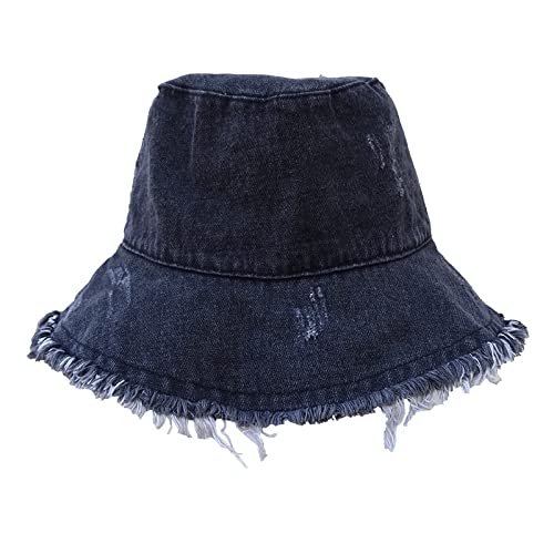 Chapeau bob d'été pliable en denim avec grand bord anti-UV pour la plage