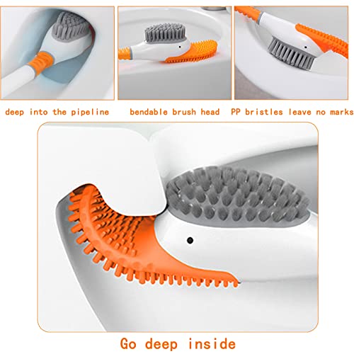 Pandafairy Silicone Bathroom Toilet Brush Plunger,Wall Mounted Brush Flexible Flexers Deep Clean To Corner And Holder，Kawaii Duck Unique Drip Free Cover Bowl Cleaner Brush Set (White) #TOP1