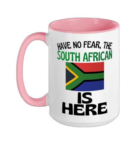 Have No Fear The South African Is Here Funny South Africa Ceramic Mug, Pink/White, 15oz