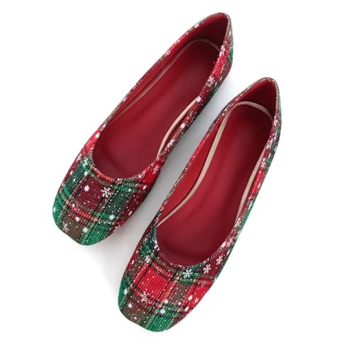 Women's Ballet Flats Plaid Christmas Red Dress Shoes for Women Party Dressy Casual Flats Comfortable Slip-on Sqaure Toe Walking Loafers2