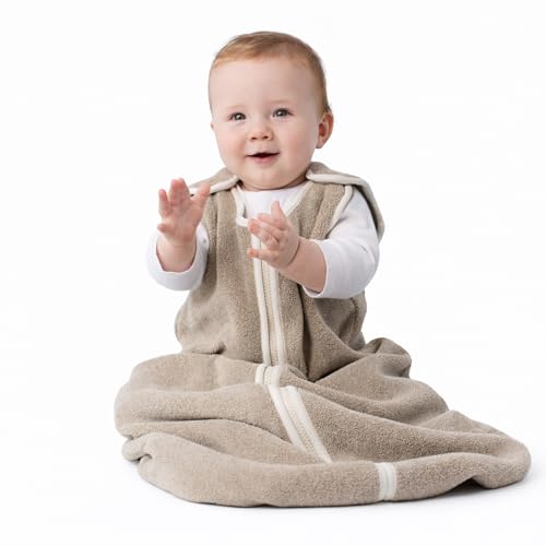 Image of Baby Deedee Sleep Nest Fleece - Fleece Sleep Sack 1.2 TOG 0-6M Mocha | Patented shoulder snaps and full-length zipper support easy dressing and diaper changes for cooler routines