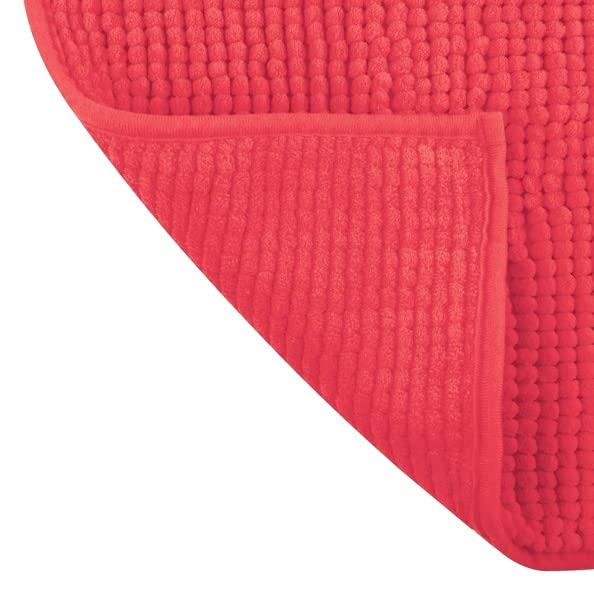 MSV - Lot de 2 Tapis de Bain Microfibre Chenille - Poils Longs Anti-dérapant - Lavable en Machine - Boucle d'Accrochage Pratique - Confort et Hygiène Optimisés - Rouge - 50x80 cm