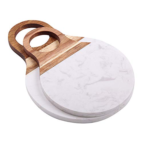 Conjunto de Tábuas de Marmore Branco com Madeira - Btc