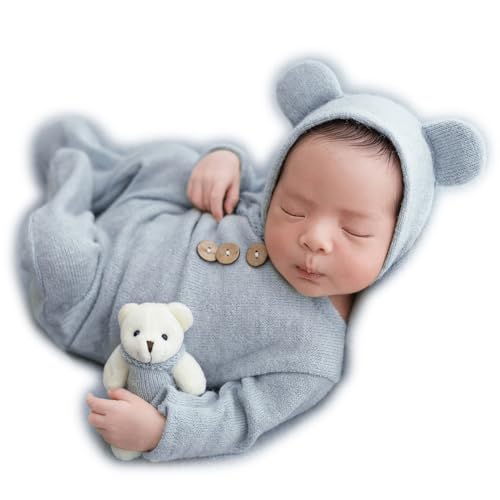 Image of Zeroest Newborn Photography Outfit Baby Photoshoot Props Prince Infant Photo Prop Bear Outfits New Born Boy Hat Clothes Set
