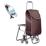 Carrito de compras plegable con ruedas para subir escaleras y asiento para cargas pesadas y fácil almacenamiento