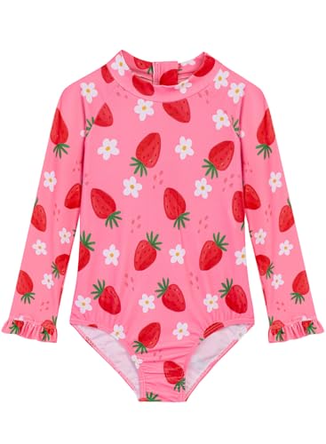 Image of Alakuoti Long Sleeve One Piece Ruffle Swimsuit for Toddler Girls Baby Girl Rashguard Shirt with UPF 50+ Sun Protection